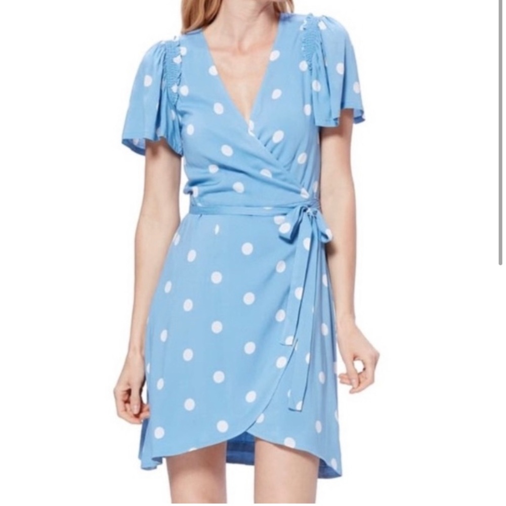 Paige Arlyn Blue Polka Dot Wrap Dress, Size Small
